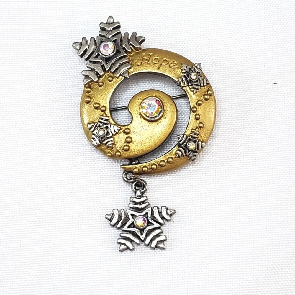 DD Patricia Darling Dash Hope Snowflake Brooch Aurora Borealis Crystal Swirl